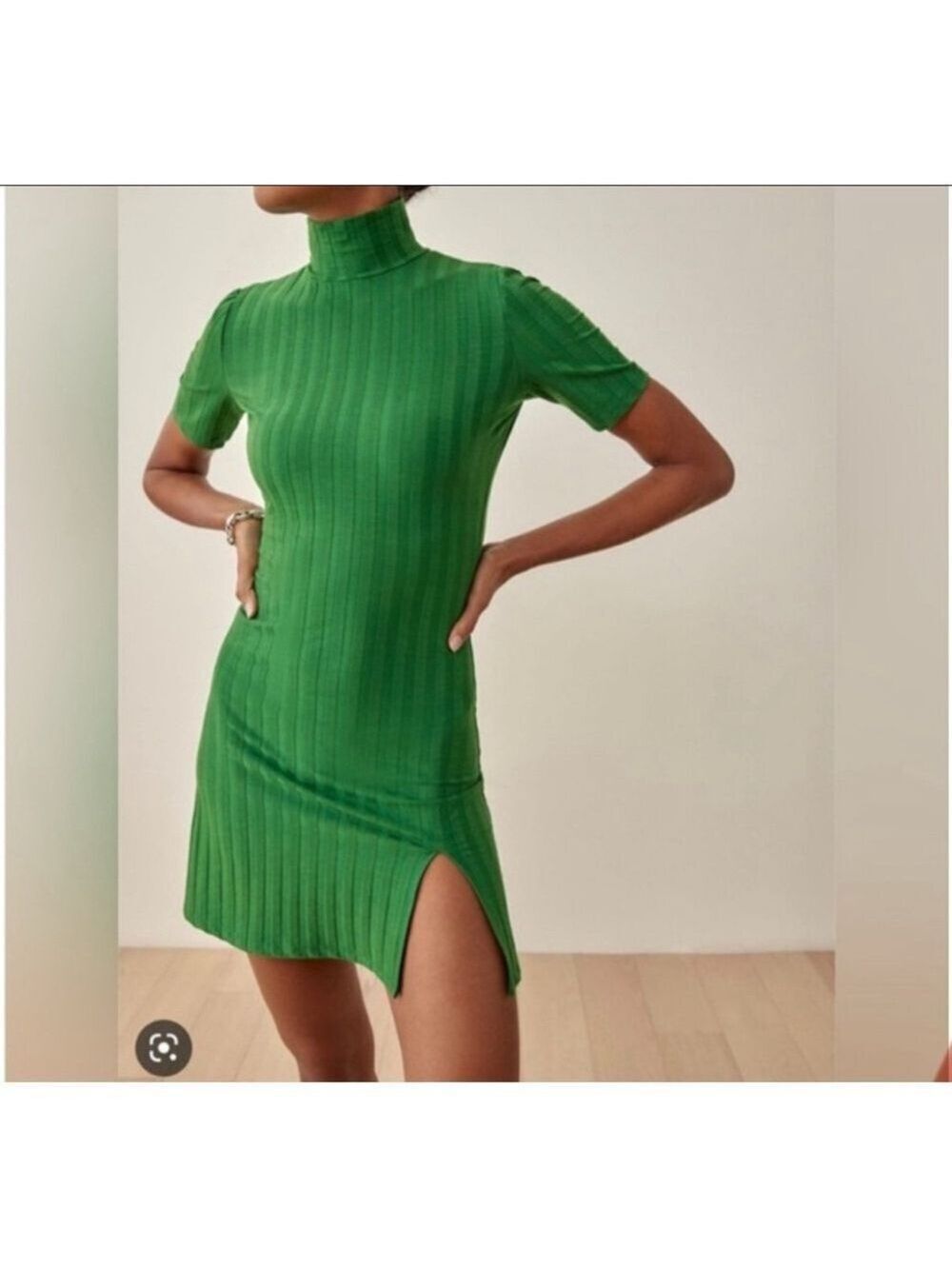 Women's Reformation Zia Kelly Green Ribbed Knit Mini Dress